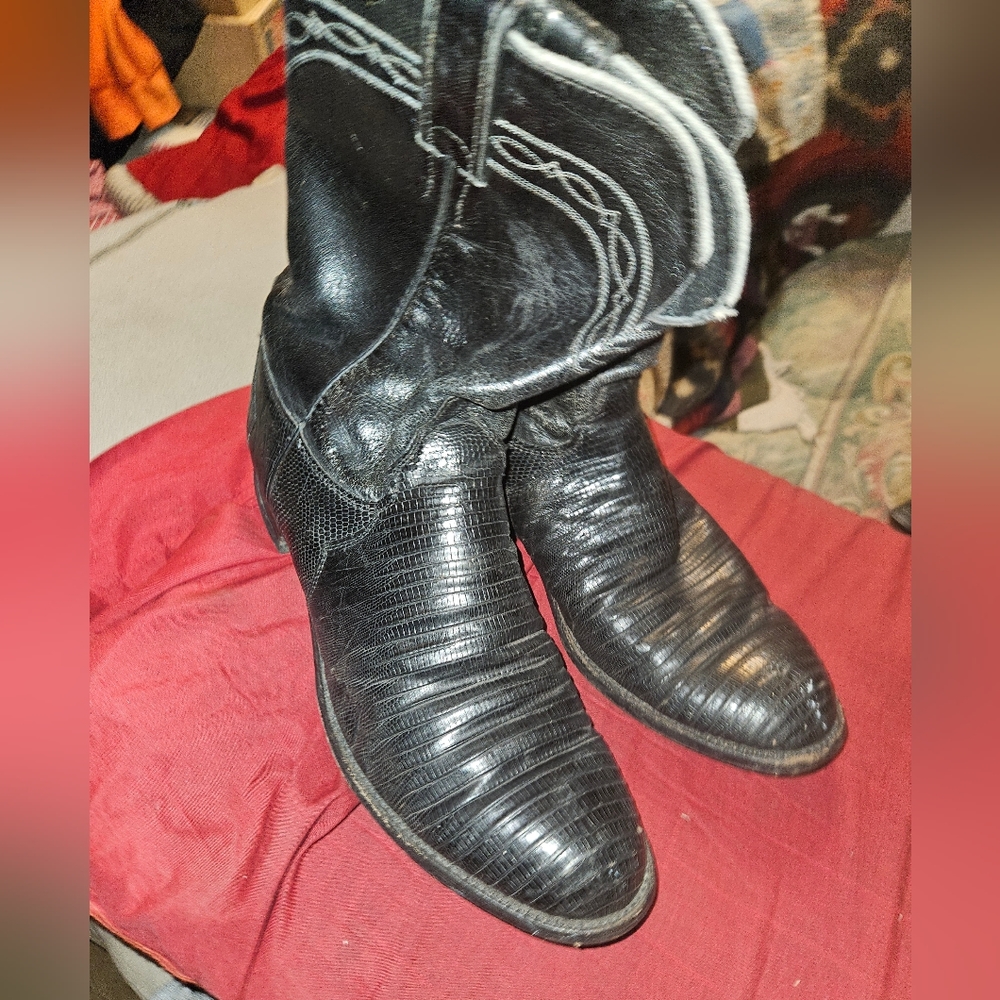 Men's Justin Roper Wellington Black Iguana Lizard Boots. Estate Item